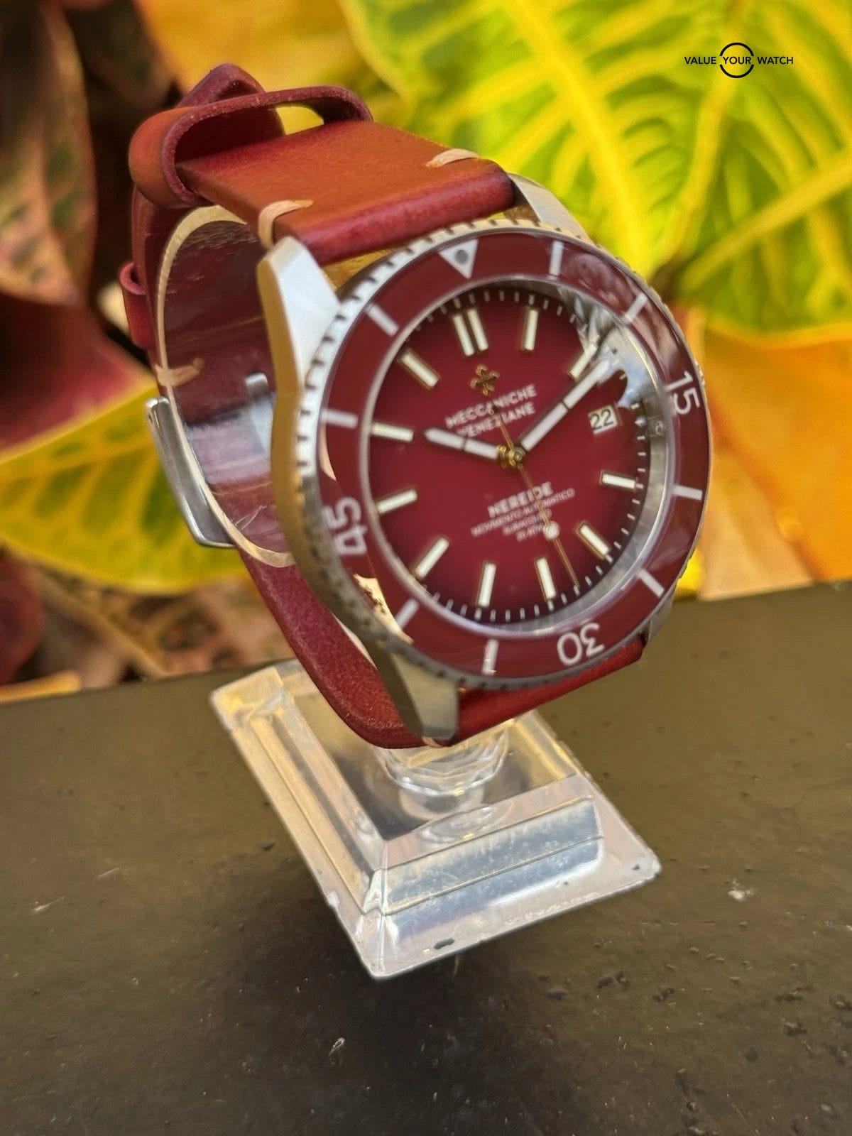 Rare Red Meccaniche Veneziane Nereide Diver Watch 3321503 Leather Full Set - Image 6