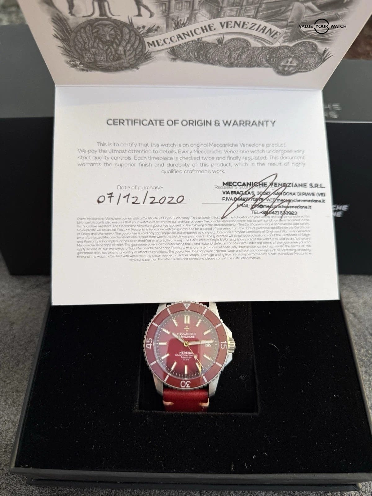 Rare Red Meccaniche Veneziane Nereide Diver Watch 3321503 Leather Full Set - Image 8