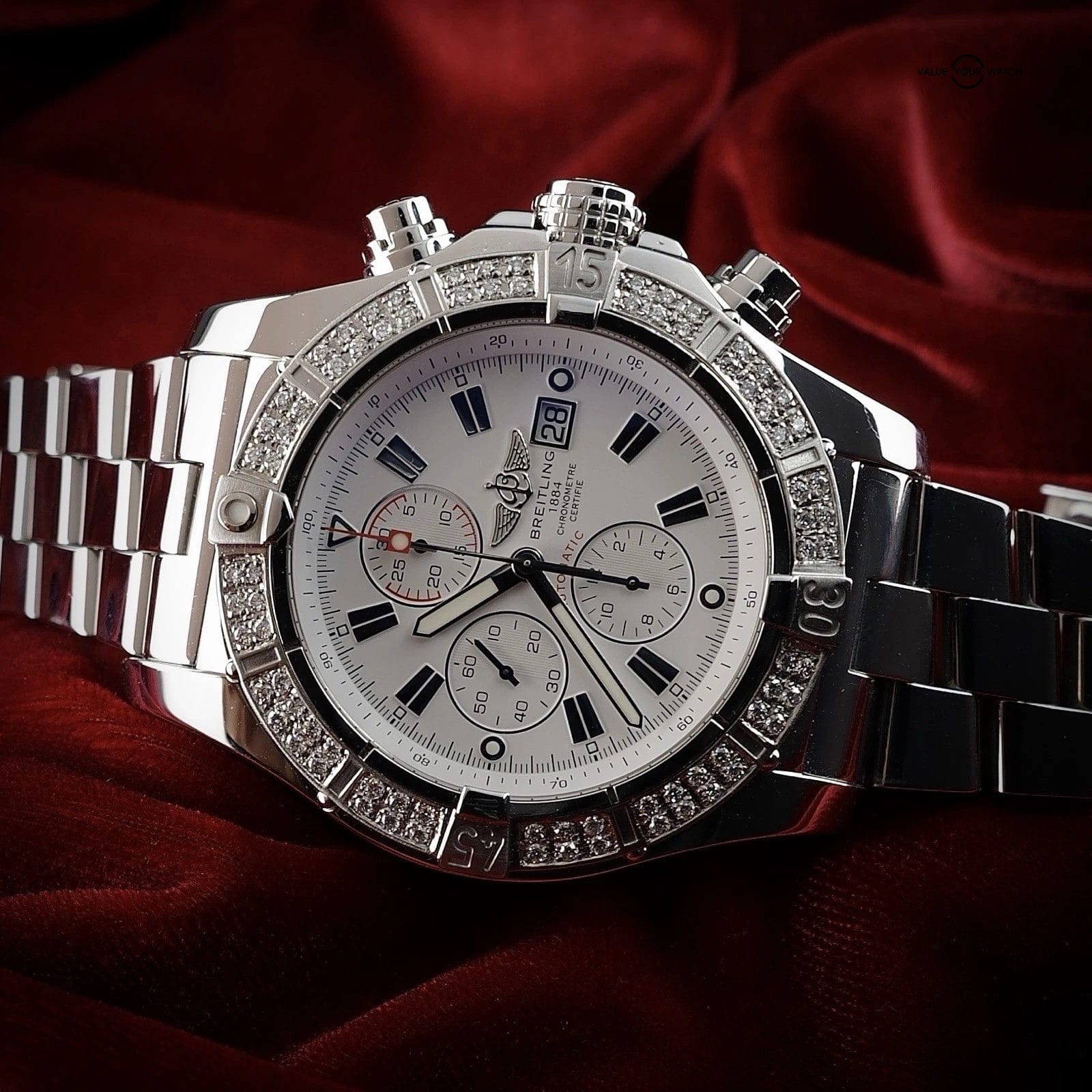 Breitling Super Avenger A13370 | Box & Papers | Diamond Bezel + OEM Bezel