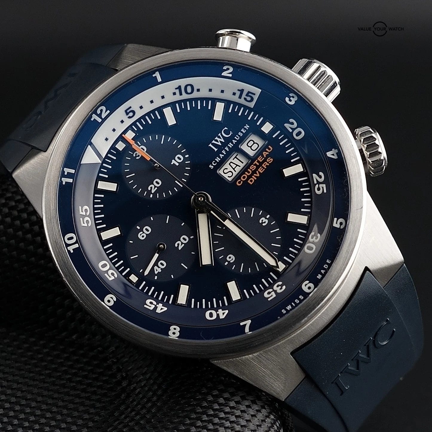 IWC Aquatimer Chronograph - 44mm Cousteau IW378201 - Blue Dial - Wood Inlay - Image 6