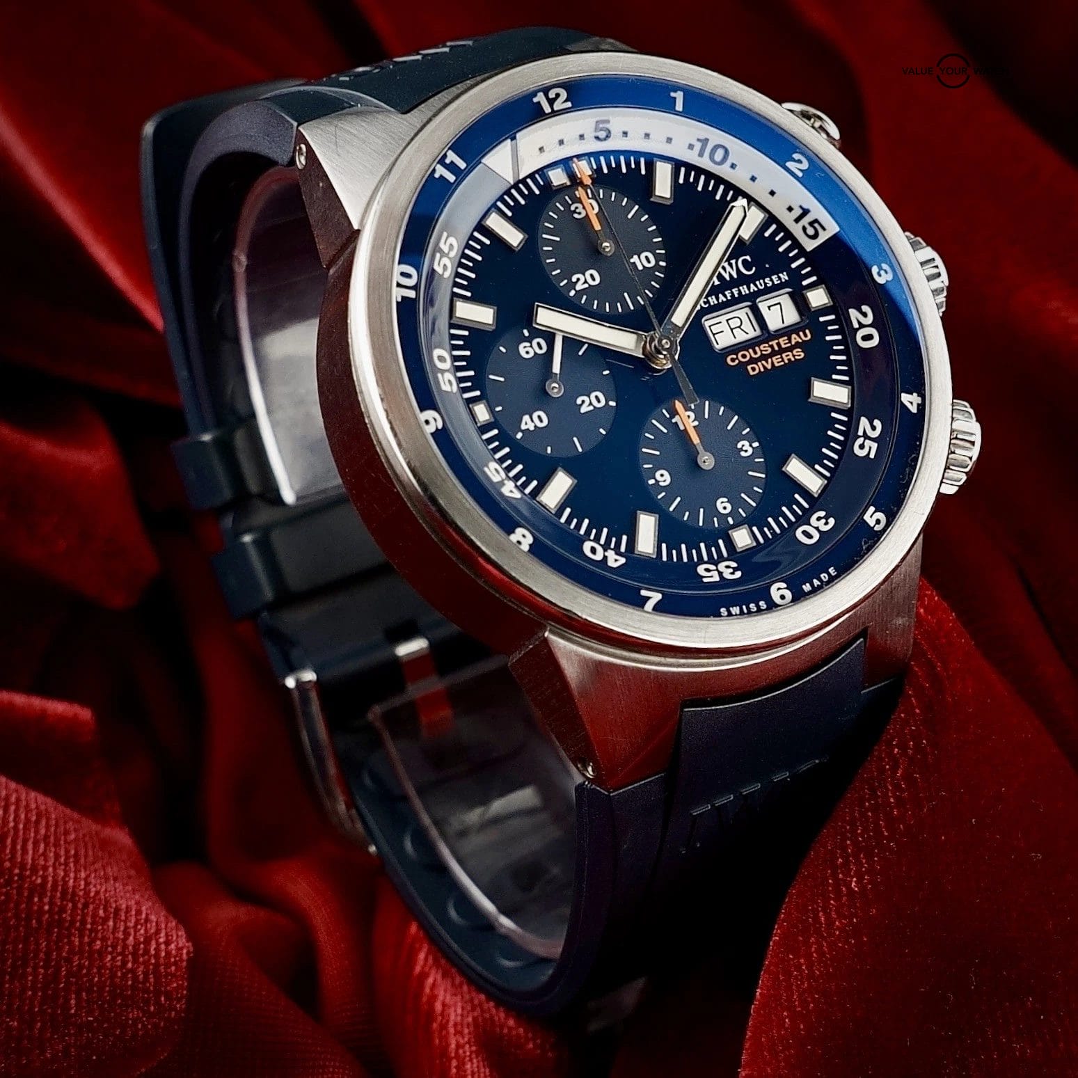IWC Aquatimer Chronograph - 44mm Cousteau IW378201 - Blue Dial - Wood Inlay - Image 9