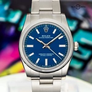2025 ROLEX Oyster Perpetual 34mm Med Blue Dial – UNWORN BOX & PAPERS – 124200