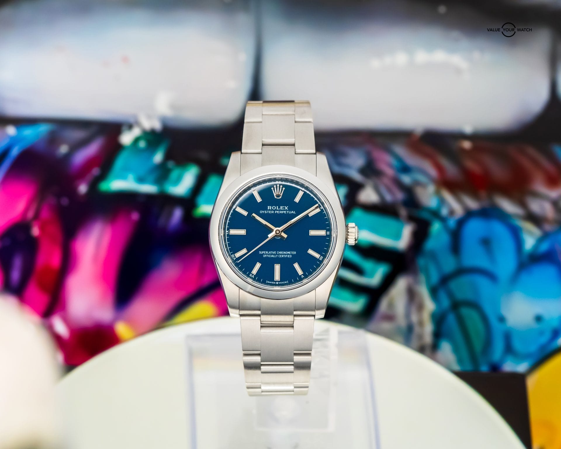 2025 ROLEX Oyster Perpetual 34mm Med Blue Dial – UNWORN BOX & PAPERS – 124200 - Image 3