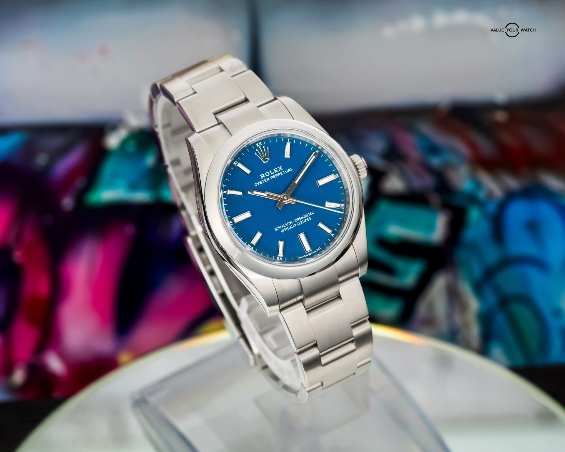 2025 ROLEX Oyster Perpetual 34mm Med Blue Dial – UNWORN BOX & PAPERS – 124200 - Image 10