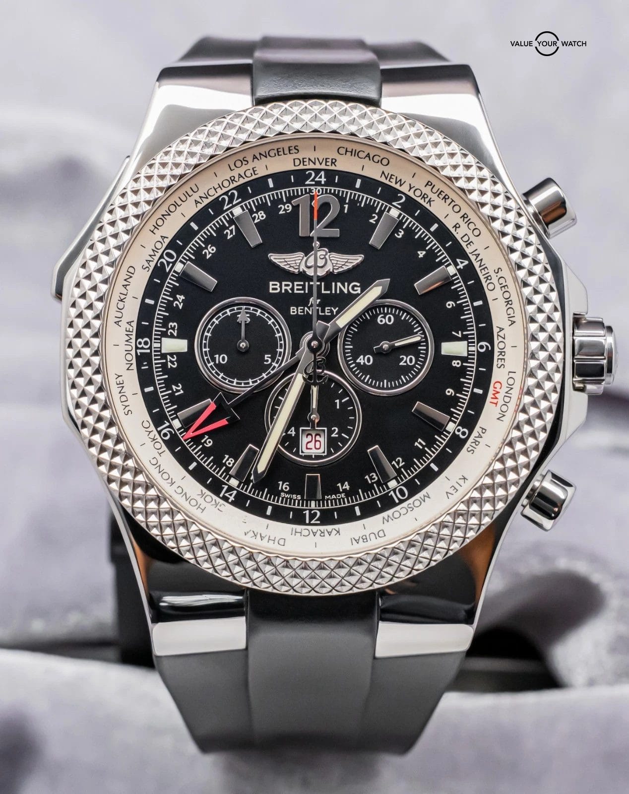 Breitling Bentley GMT 49mm $11K MSRP SERVICED Chronograph Deploy Rubber A47362