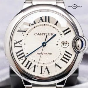 Cartier Ballon Bleu 42mm Automatic SERVICED Silver Opaline Bracelet W69012Z4