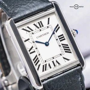 Cartier Tank Solo Large Model Ladies’ 35mm Silver Dial Steel Leather WSTA0028