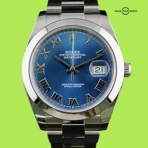 Rolex Datejust 41 126300 Blue Roman Dial Smooth Bezel Oystersteel Box Card 2021