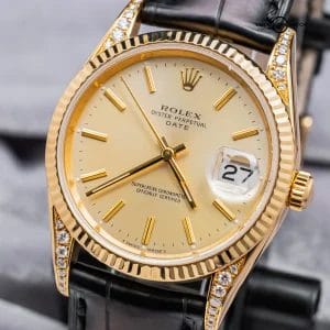 Rolex Oyster Perpetual Date 18K Yellow Gold Custom Diamond Setting 15238