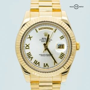 Rolex Day-Date II President 41mm 218238 Silver Roman Dial!