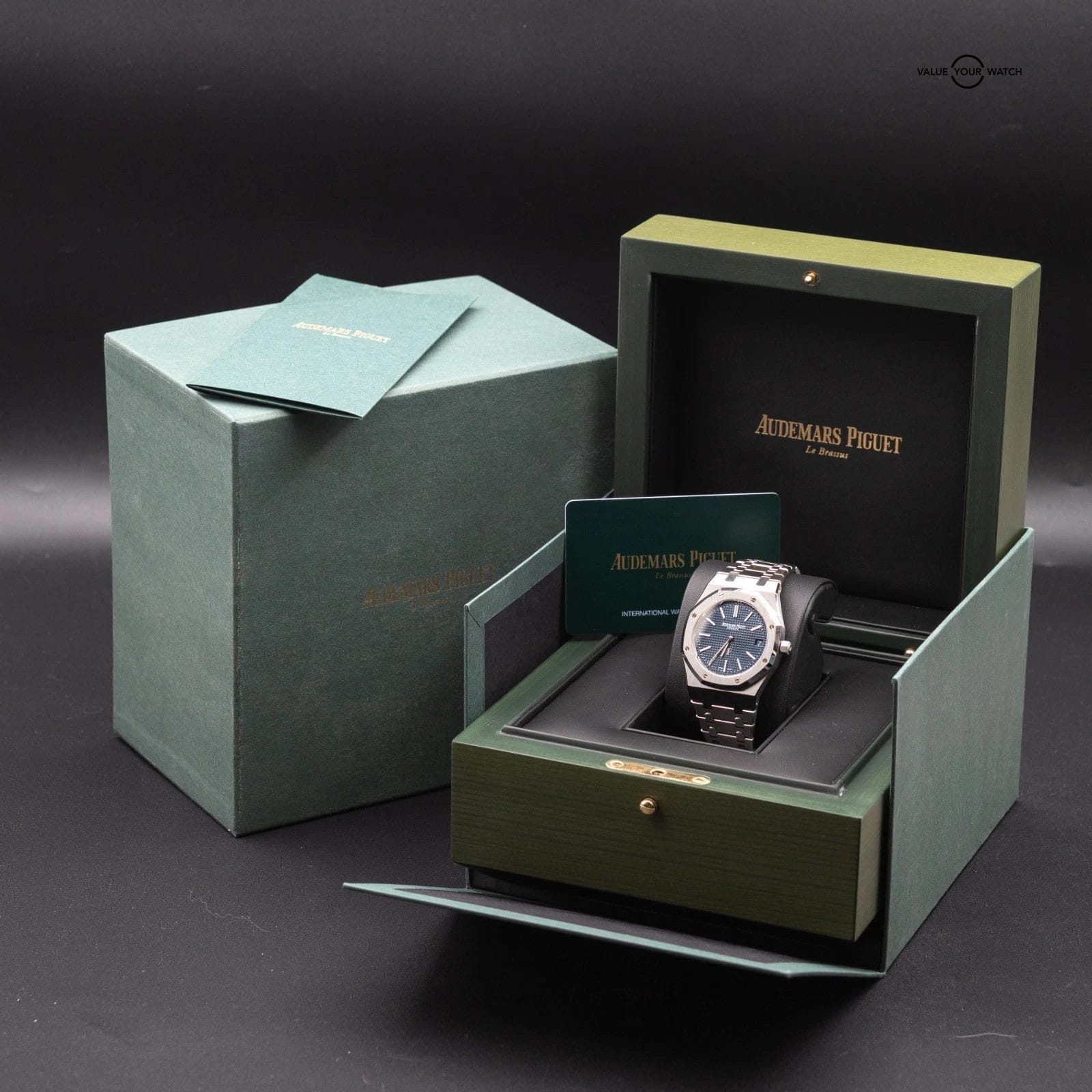 Audemars Piguet Royal Oak ‘Jumbo’ Extra Thin Steel Blue 39mm AP 16202ST Full Set - Image 9