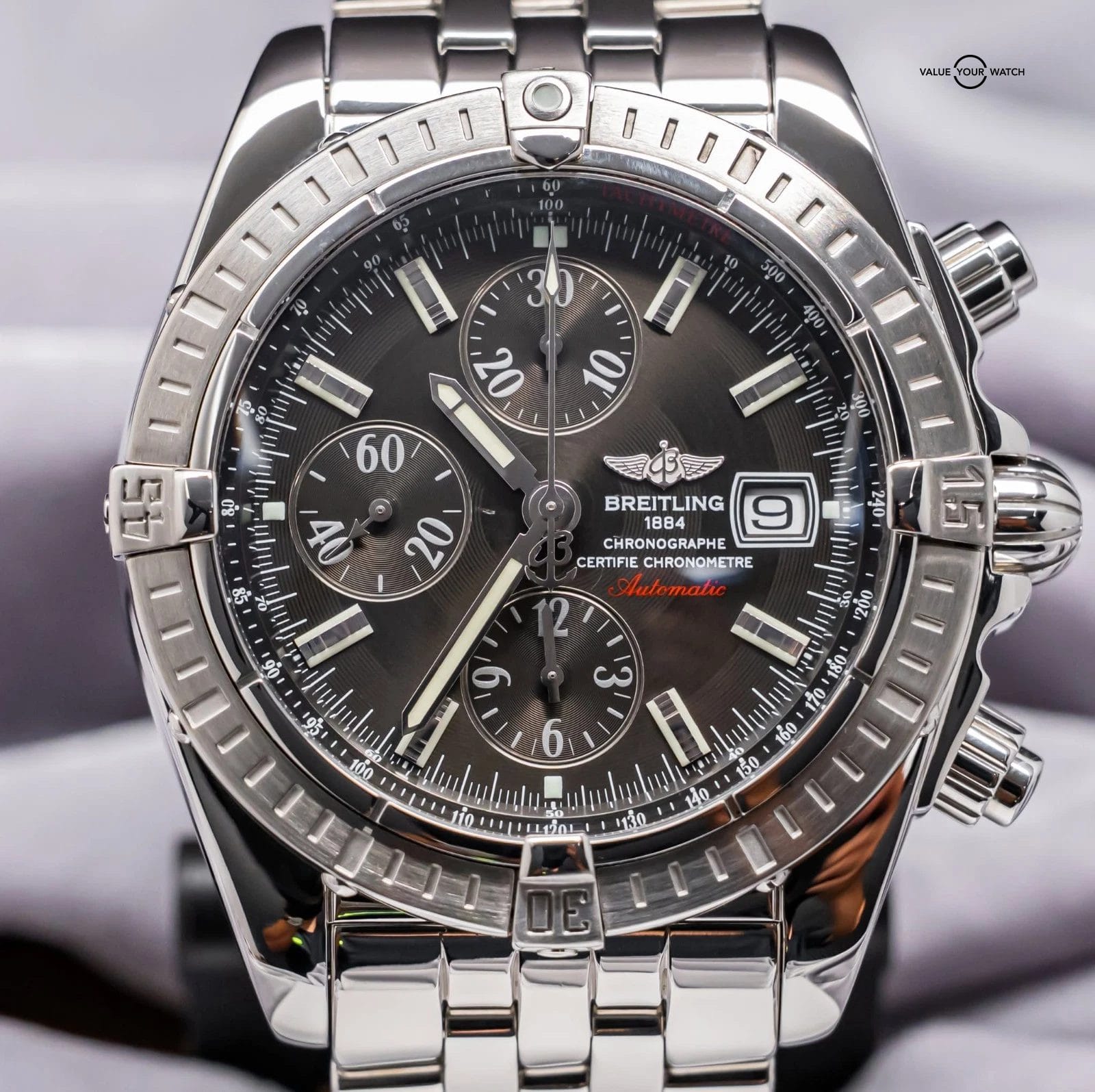 Breitling Chronomat Evolution 43mm Gray Dial Bracelet Box Chronograph A13356 - Image 2