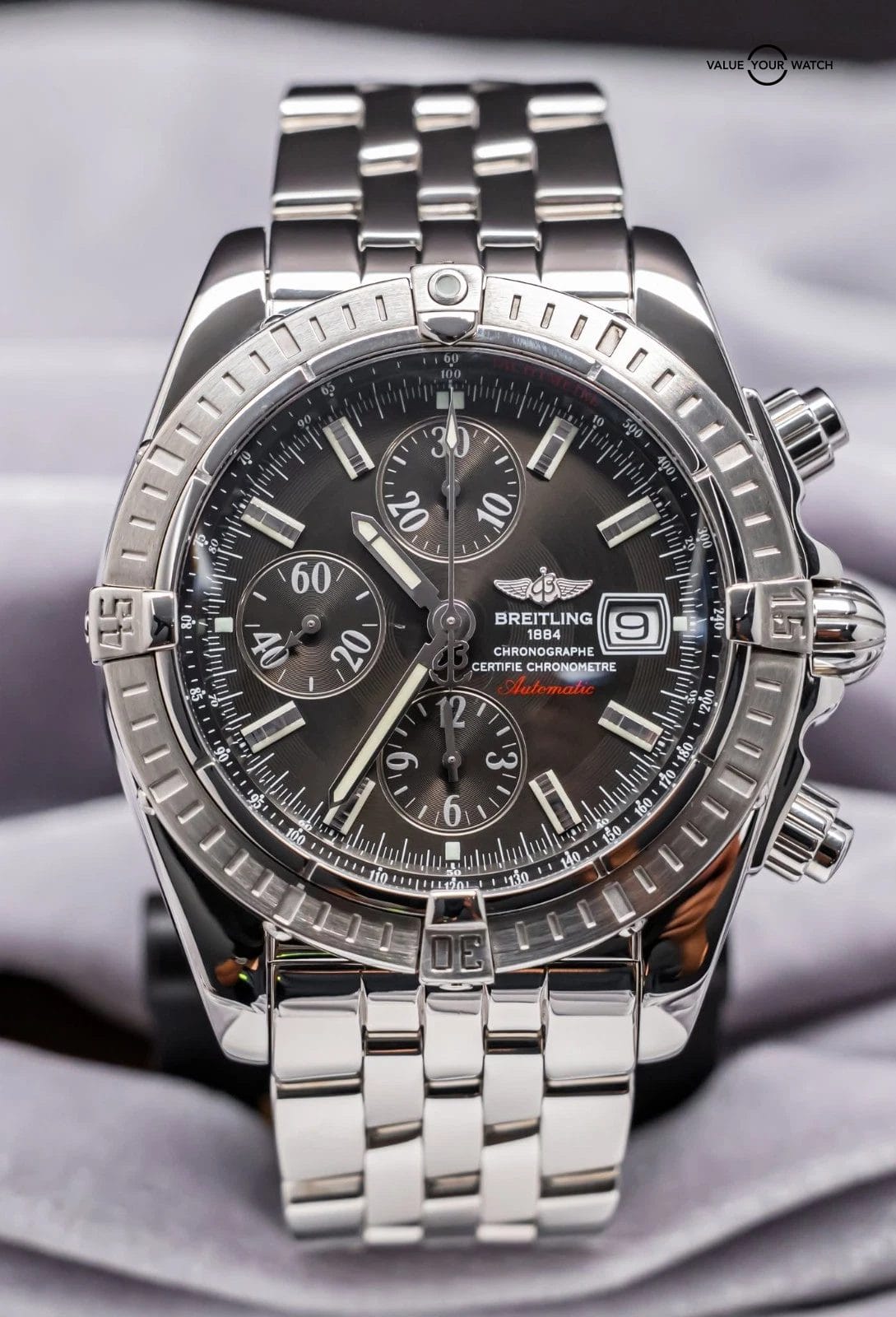 Breitling Chronomat Evolution 43mm Gray Dial Bracelet Box Chronograph A13356 - Image 3