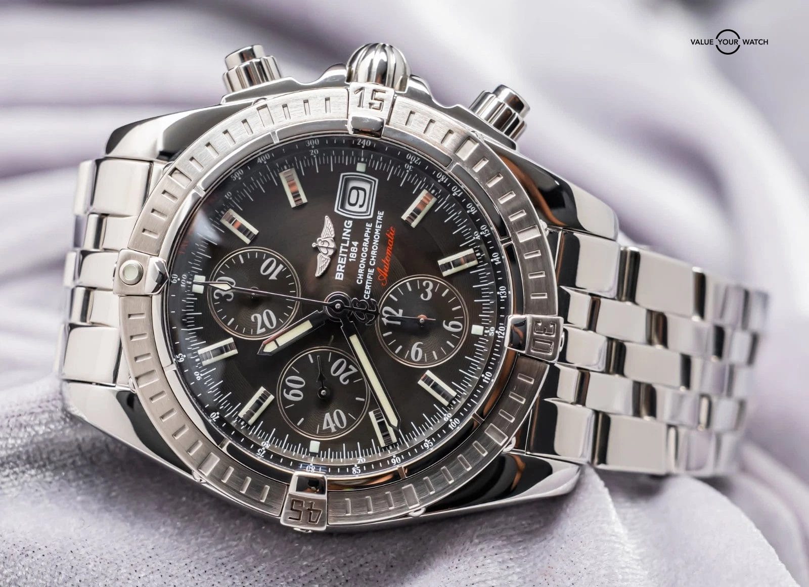 Breitling Chronomat Evolution 43mm Gray Dial Bracelet Box Chronograph A13356 - Image 4