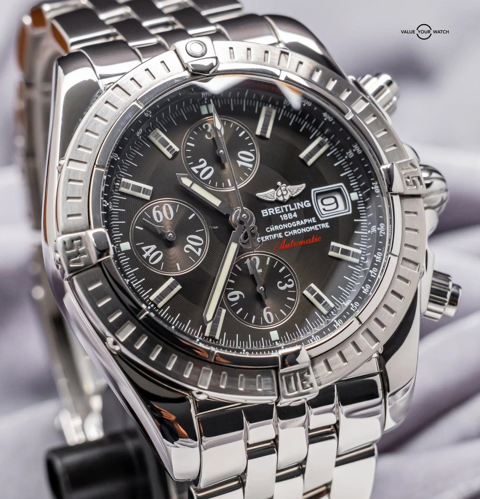 Breitling Chronomat Evolution 43mm Gray Dial Bracelet Box Chronograph A13356 - Image 7