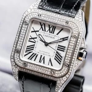 Cartier Santos 100 Medium Model Custom-Set Diamonds Midsize Steel 2878 W20106X8