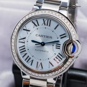 Cartier Ballon Bleu 33 mm Ice Blue Dial DIAMONDS Complete WARRANTY W4BB0028