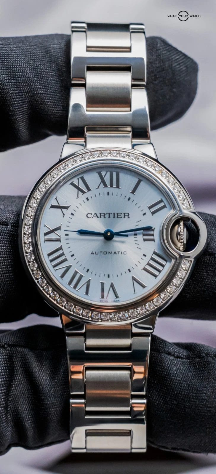 Cartier Ballon Bleu 33 mm Ice Blue Dial DIAMONDS Complete WARRANTY W4BB0028 - Image 4