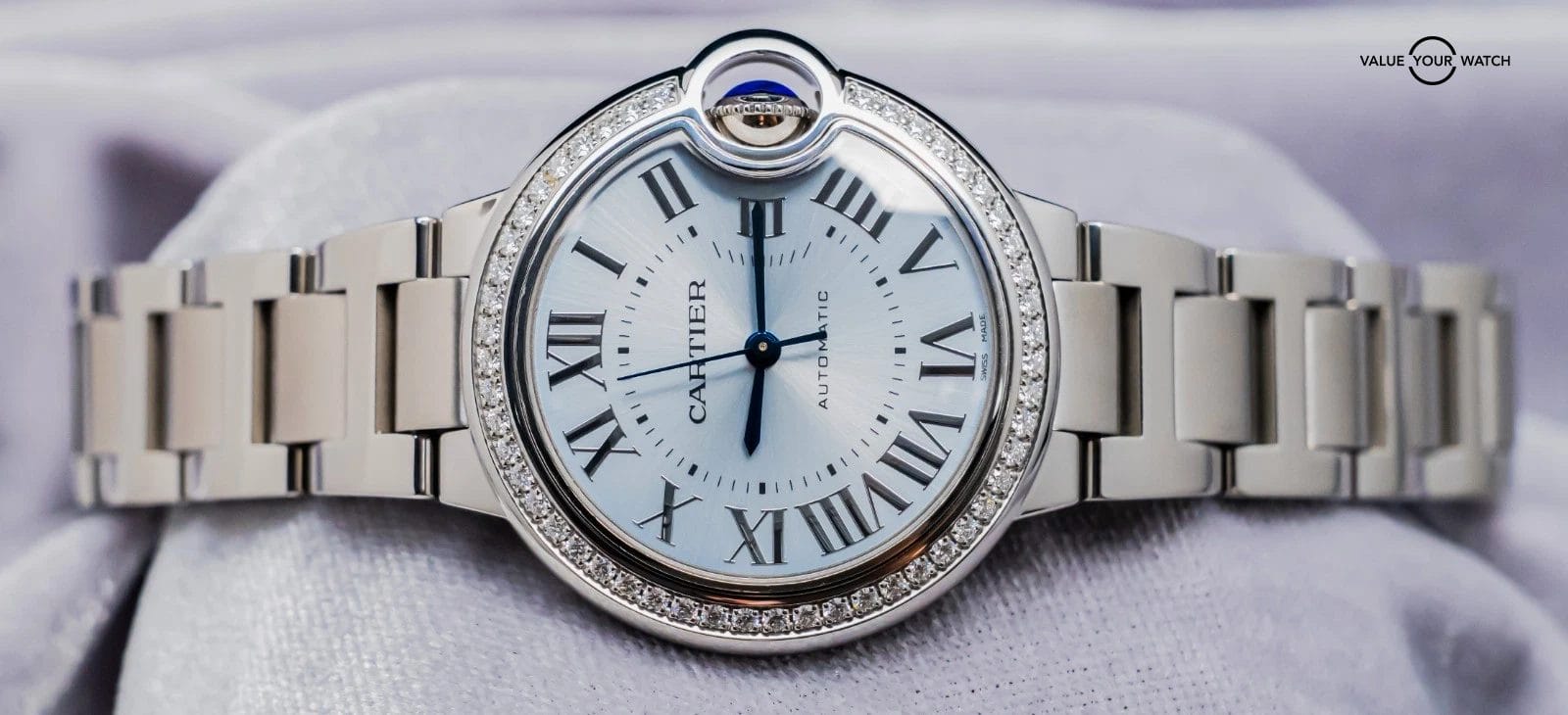Cartier Ballon Bleu 33 mm Ice Blue Dial DIAMONDS Complete WARRANTY W4BB0028 - Image 5