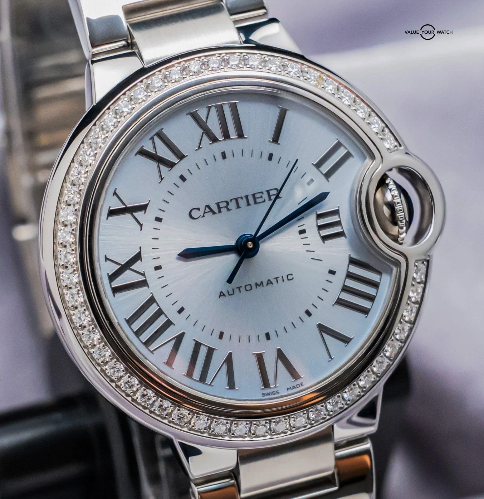 Cartier Ballon Bleu 33 mm Ice Blue Dial DIAMONDS Complete WARRANTY W4BB0028 - Image 7