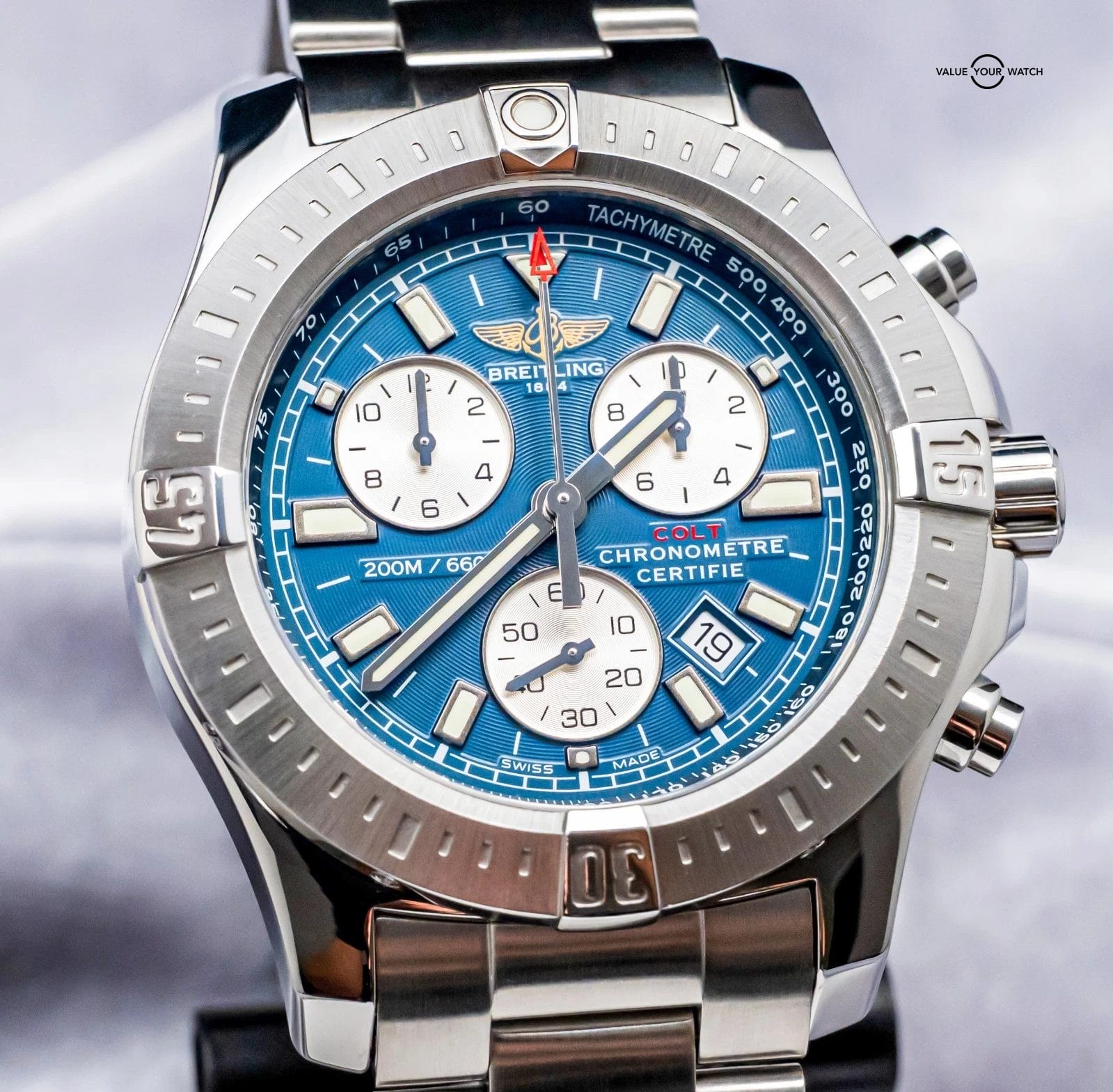 Breitling Colt Chronograph 44mm Mariner Blue Dial Complete Steel Quartz A73388