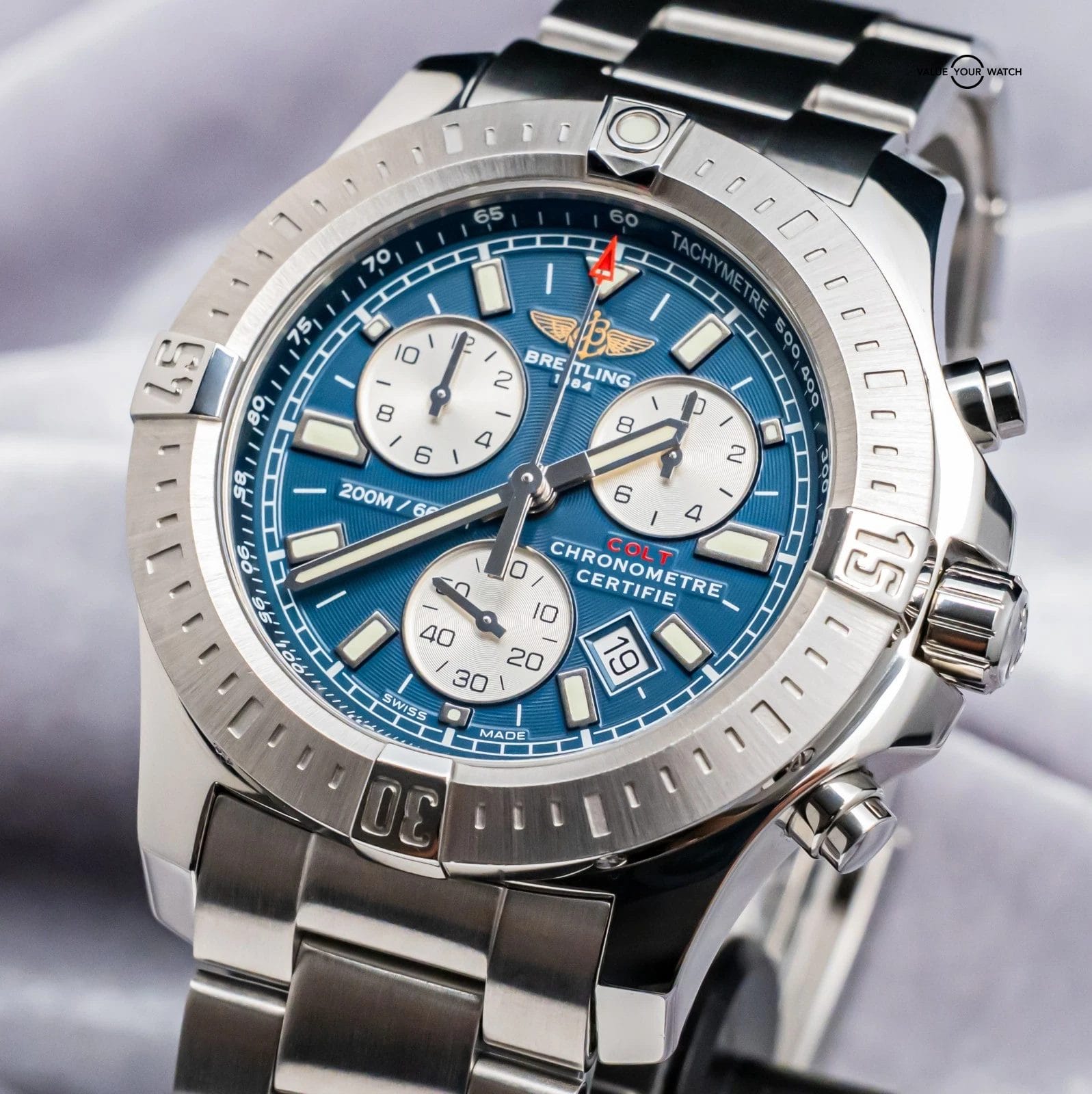 Breitling Colt Chronograph 44mm Mariner Blue Dial Complete Steel Quartz A73388 - Image 7