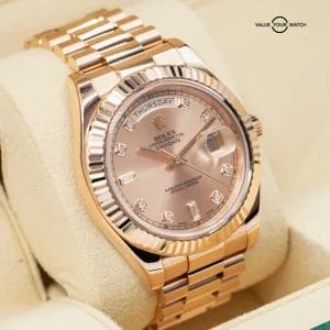 Rolex Day-Date II President 41mm rose gold w diamond dial box/card! Ref 218235