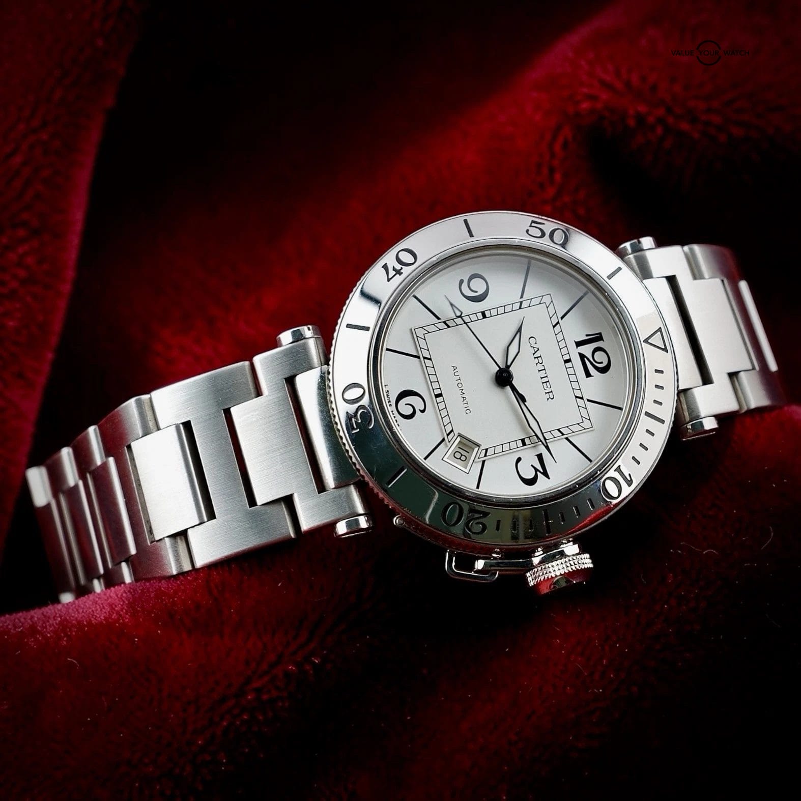 Cartier Pasha 40mm Automatic 2790 White Dial Steel Date Men’s Watch Box Bracelet - Image 6