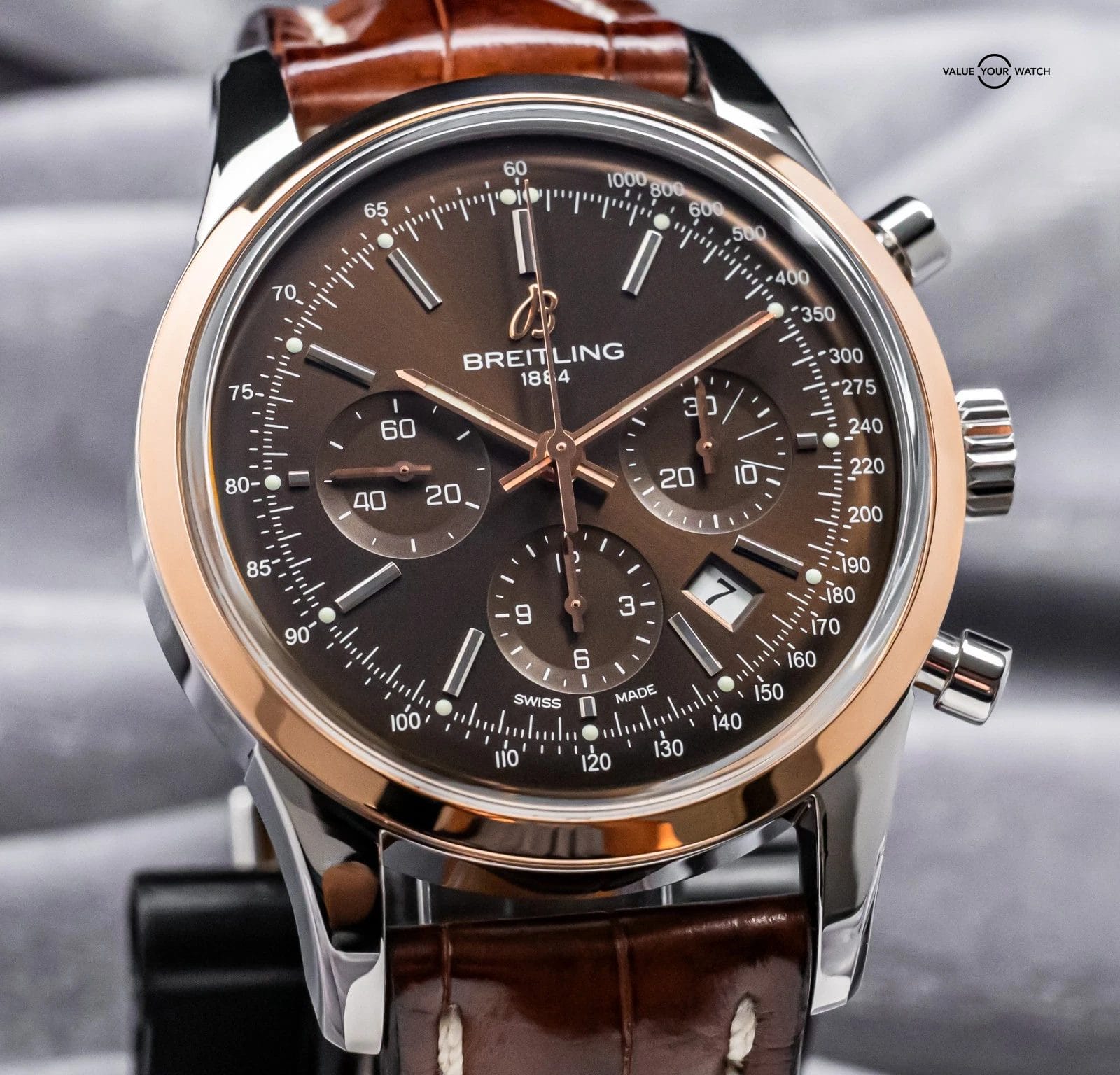 Breitling Transocean Chronograph 43mm Rose Gold Complete Set Bronze Dial UB0152