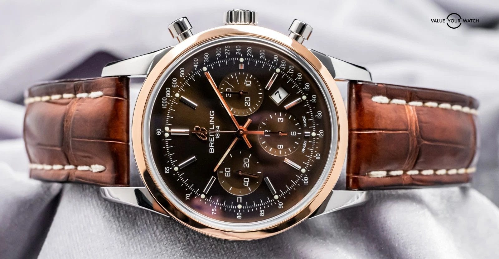 Breitling Transocean Chronograph 43mm Rose Gold Complete Set Bronze Dial UB0152 - Image 4