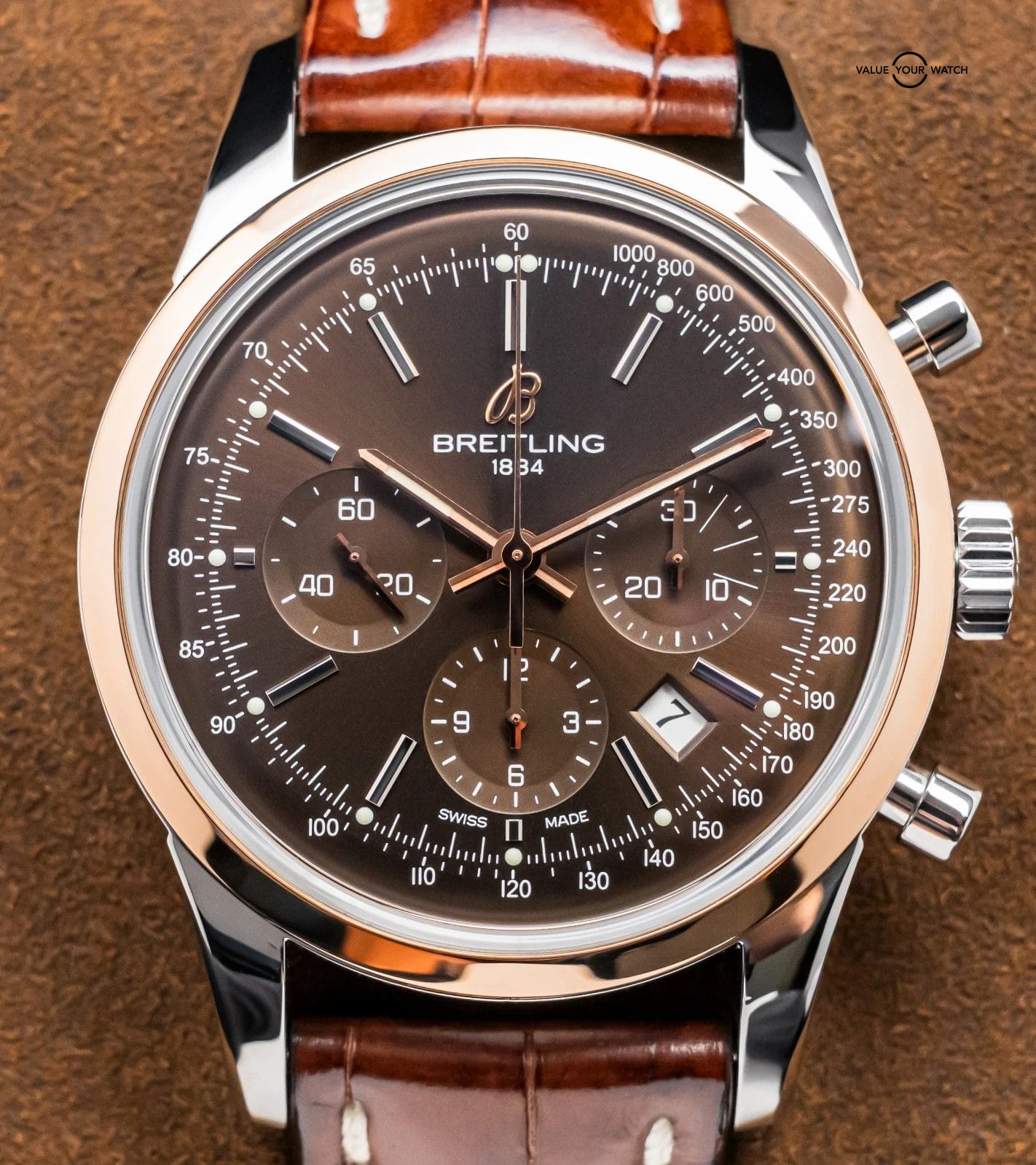 Breitling Transocean Chronograph 43mm Rose Gold Complete Set Bronze Dial UB0152 - Image 6