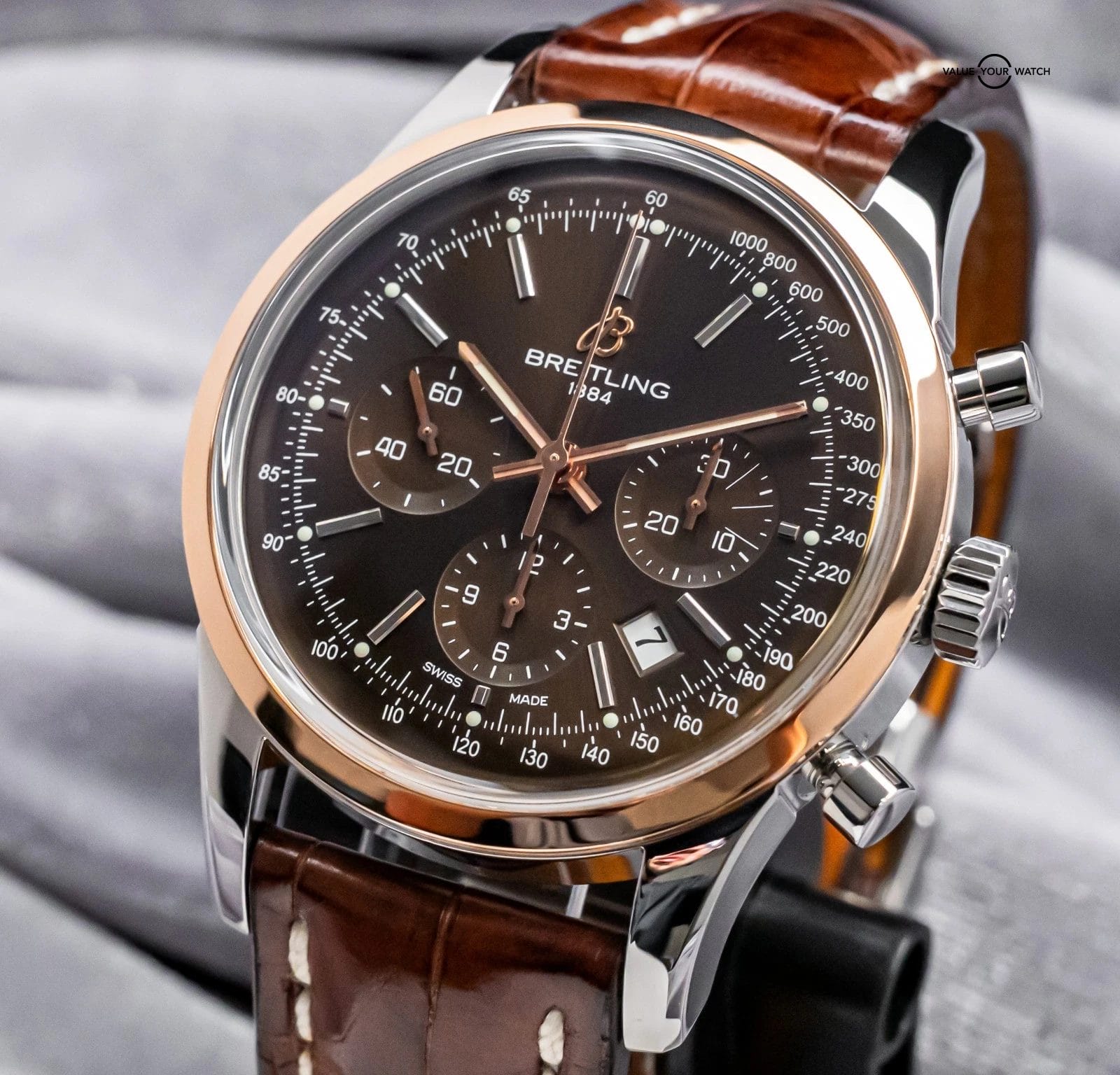 Breitling Transocean Chronograph 43mm Rose Gold Complete Set Bronze Dial UB0152 - Image 8