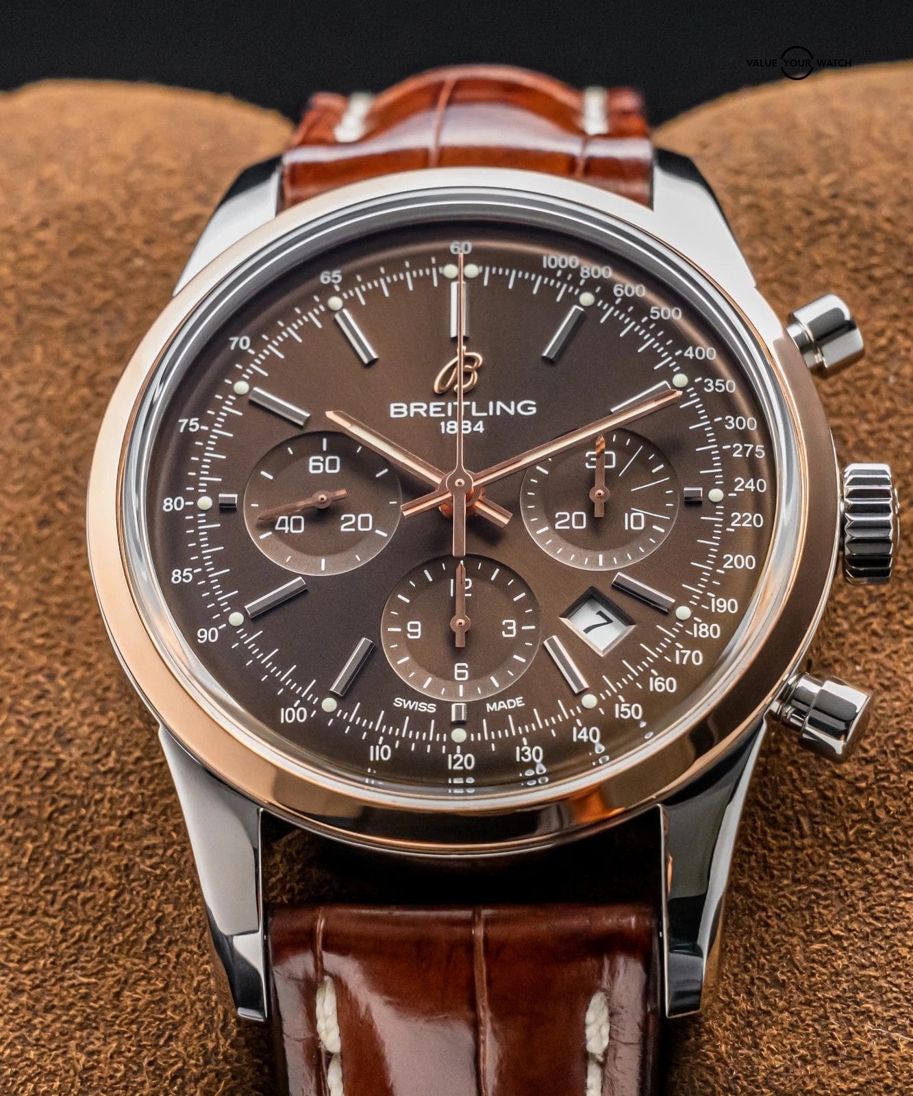 Breitling Transocean Chronograph 43mm Rose Gold Complete Set Bronze Dial UB0152 - Image 14