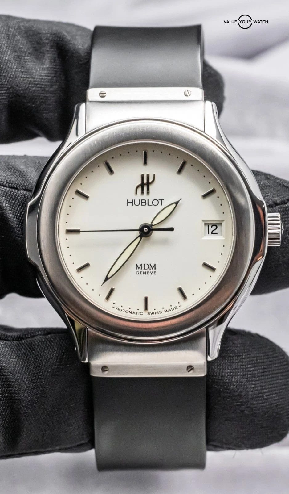 Hublot Elegant MDM Geneve 37mm White Dial Black Rubber Steel Automatic 1710.1 - Image 4