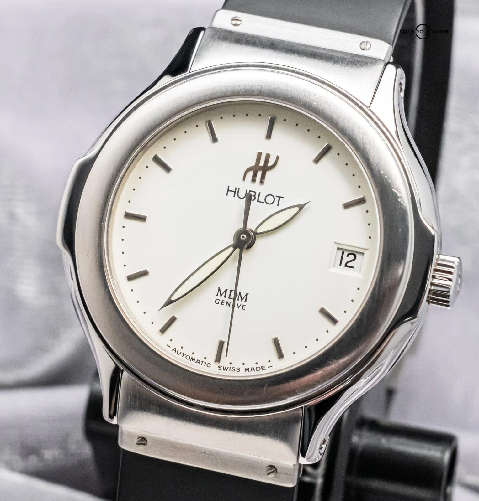 Hublot Elegant MDM Geneve 37mm White Dial Black Rubber Steel Automatic 1710.1 - Image 7