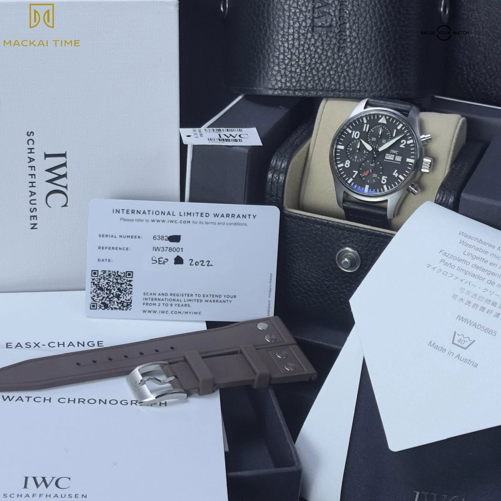 IWC Pilot's Chronograph Day/ Date 2022 Full Set IW378001 Extra Strap Black Watch - Image 3