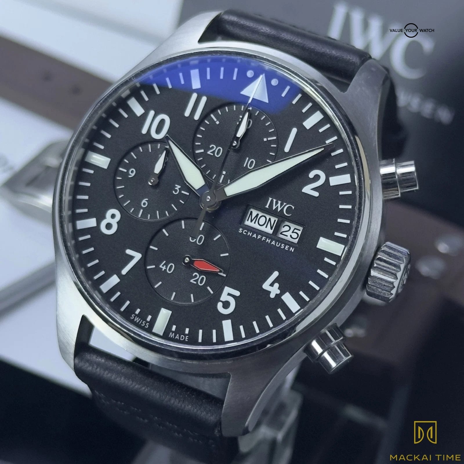 IWC Pilot's Chronograph Day/ Date 2022 Full Set IW378001 Extra Strap Black Watch - Image 6