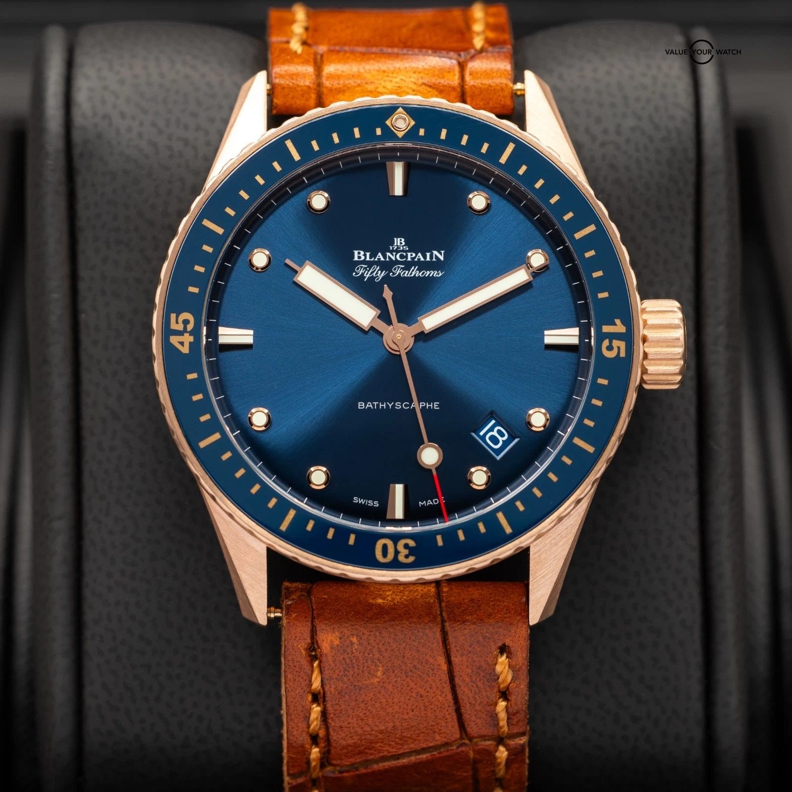 Blancpain Fifty Fathoms Bathyscaphe 43mm Rose Gold blue Full set extra straps! - Image 3