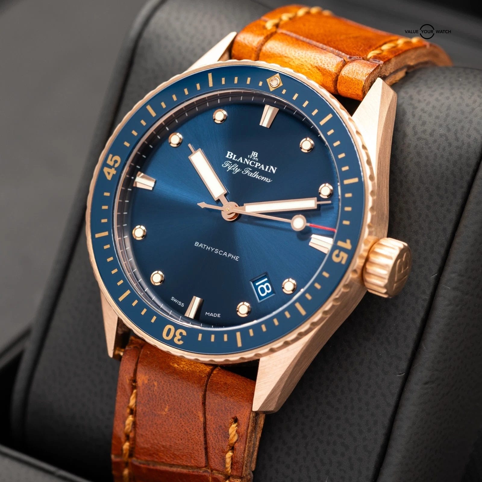 Blancpain Fifty Fathoms Bathyscaphe 43mm Rose Gold blue Full set extra straps! - Image 4