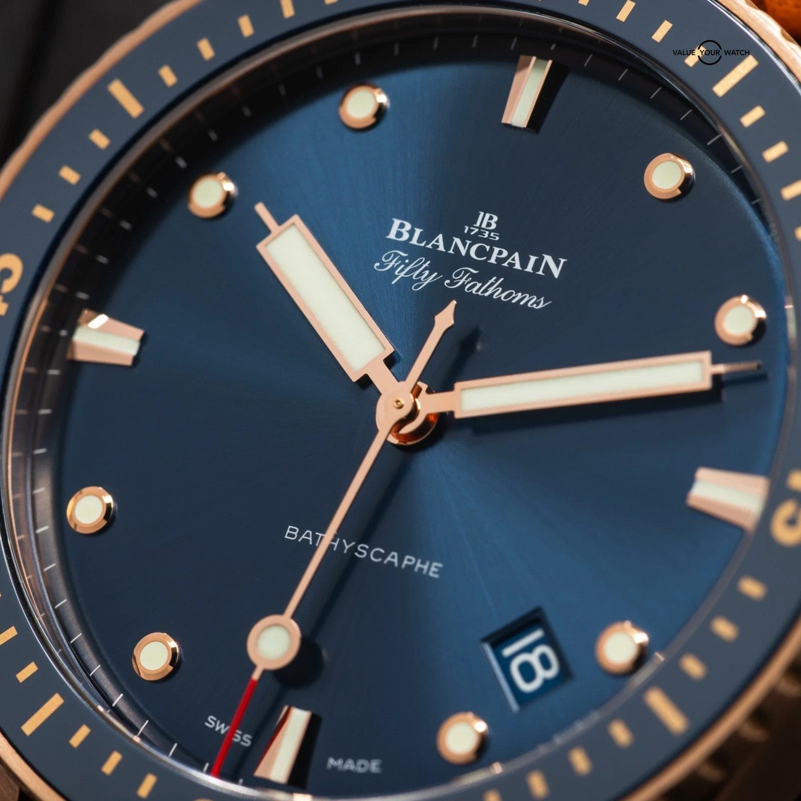 Blancpain Fifty Fathoms Bathyscaphe 43mm Rose Gold blue Full set extra straps! - Image 5
