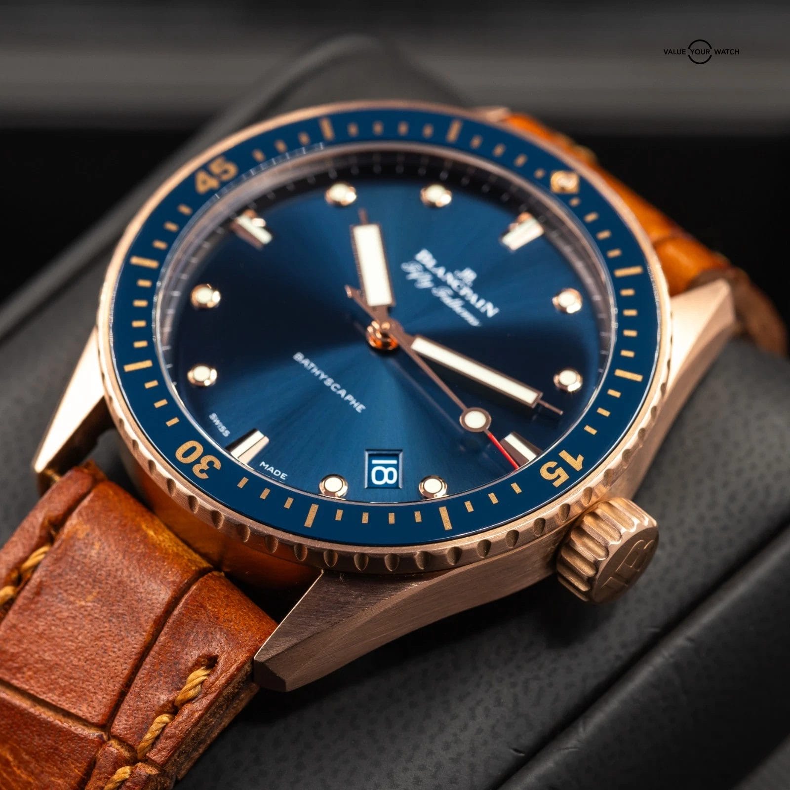 Blancpain Fifty Fathoms Bathyscaphe 43mm Rose Gold blue Full set extra straps! - Image 6
