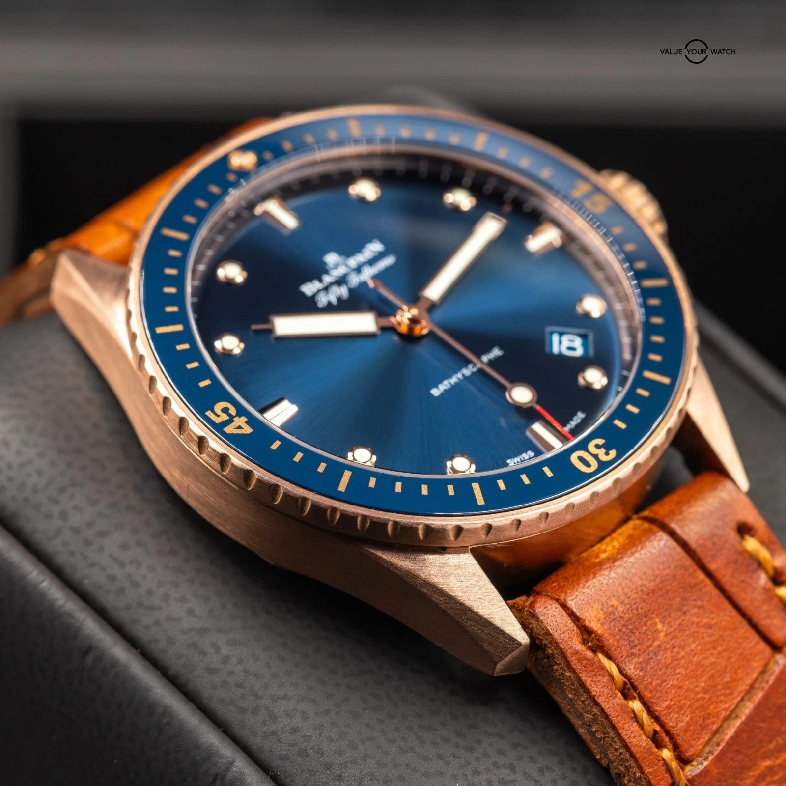 Blancpain Fifty Fathoms Bathyscaphe 43mm Rose Gold blue Full set extra straps! - Image 7