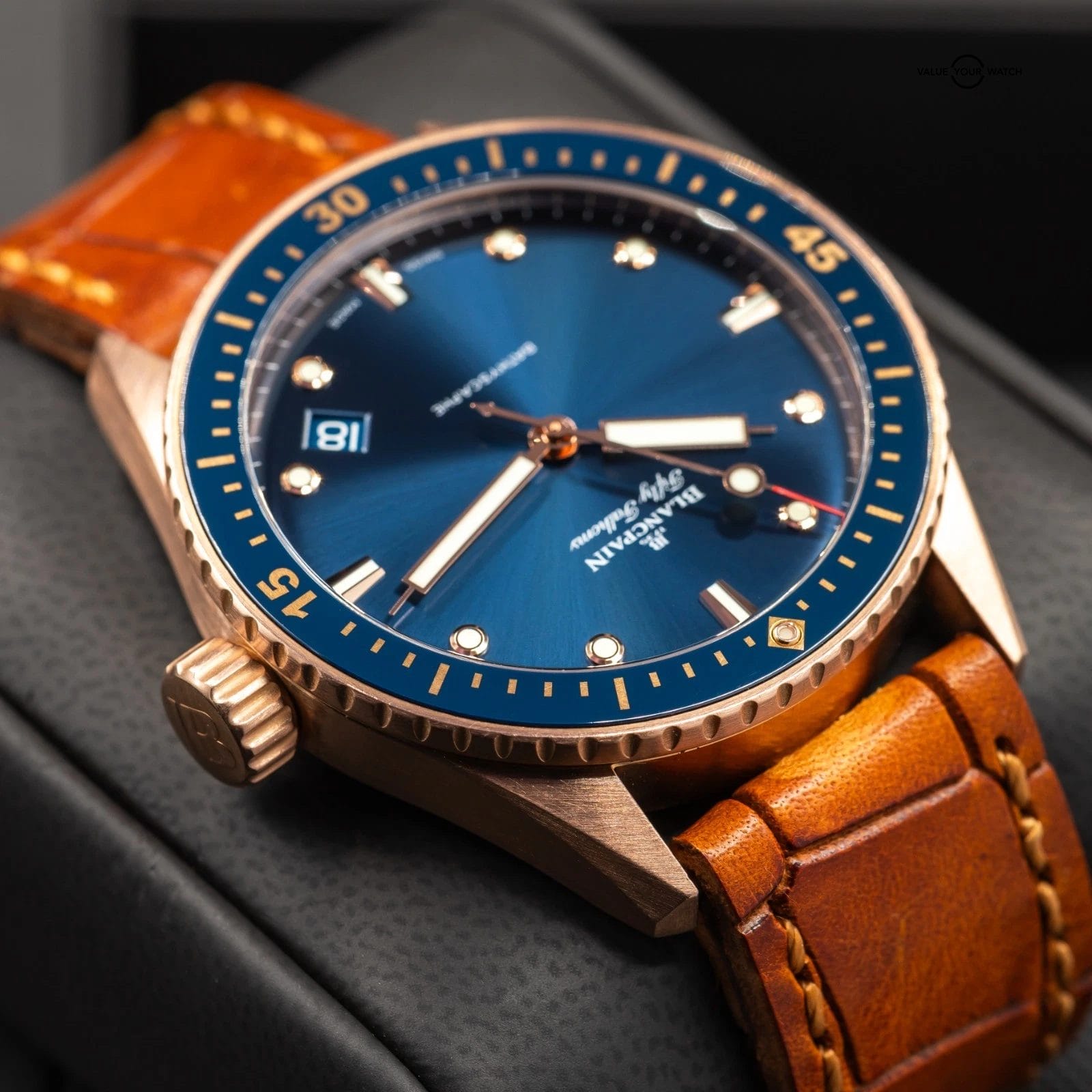Blancpain Fifty Fathoms Bathyscaphe 43mm Rose Gold blue Full set extra straps! - Image 9