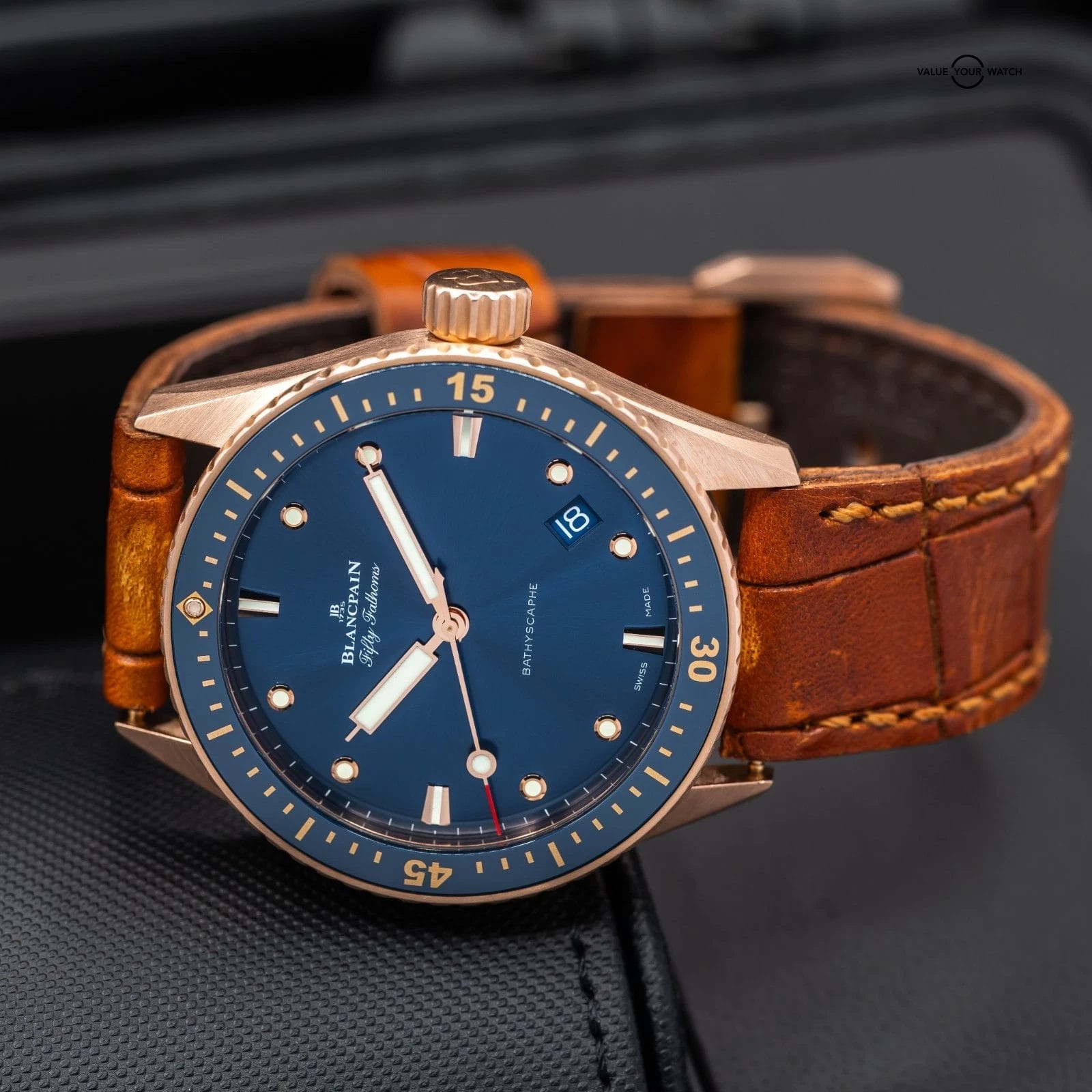 Blancpain Fifty Fathoms Bathyscaphe 43mm Rose Gold blue Full set extra straps! - Image 13