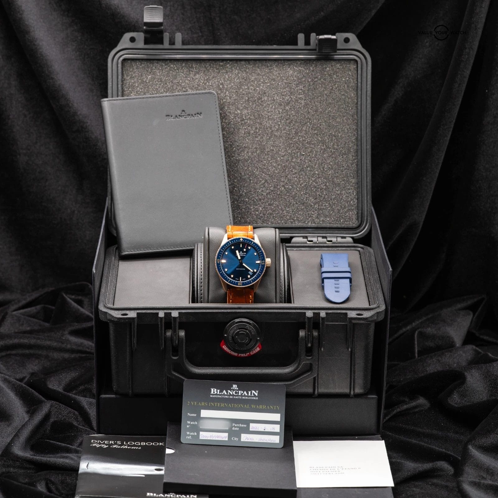 Blancpain Fifty Fathoms Bathyscaphe 43mm Rose Gold blue Full set extra straps! - Image 14