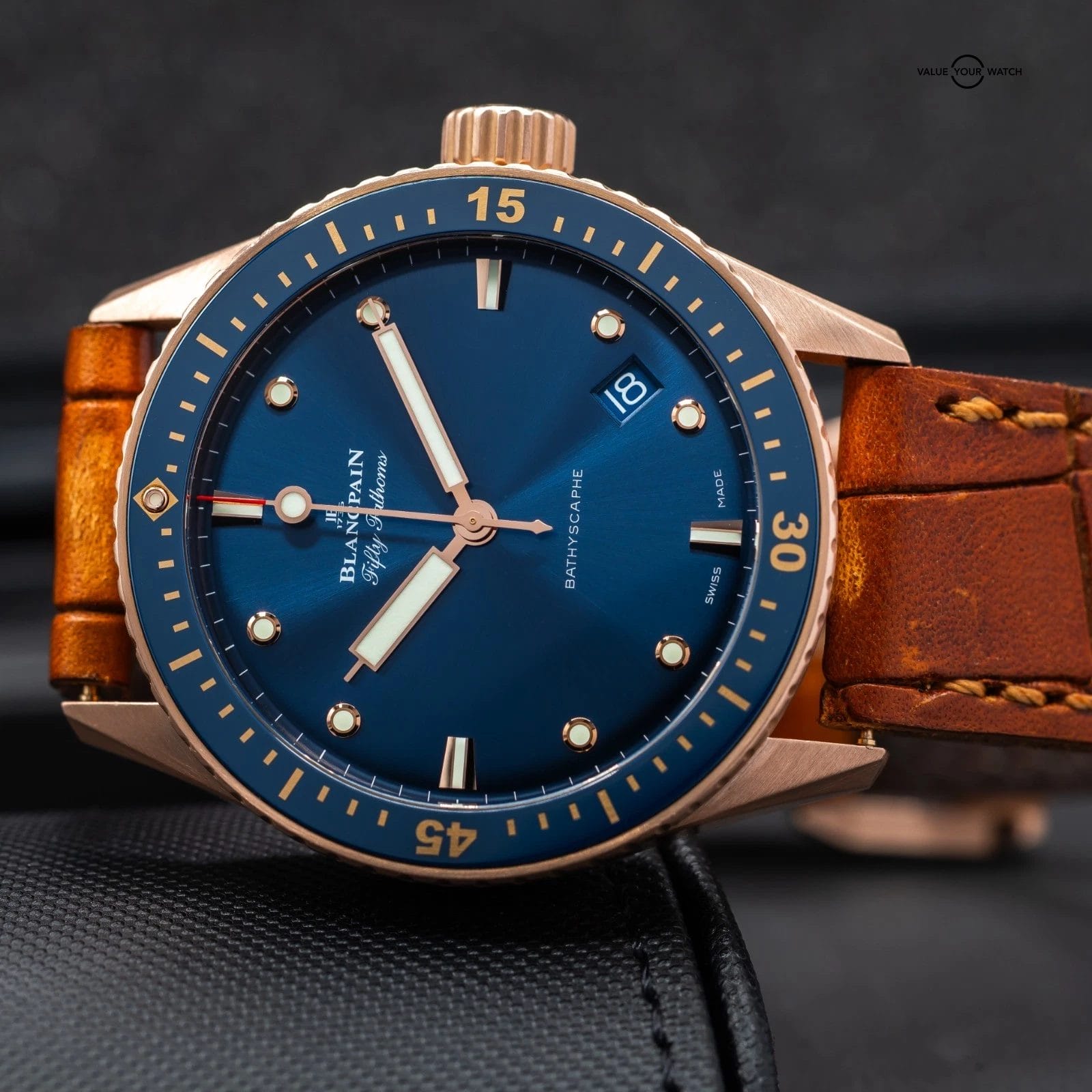 Blancpain Fifty Fathoms Bathyscaphe 43mm Rose Gold blue Full set extra straps! - Image 15