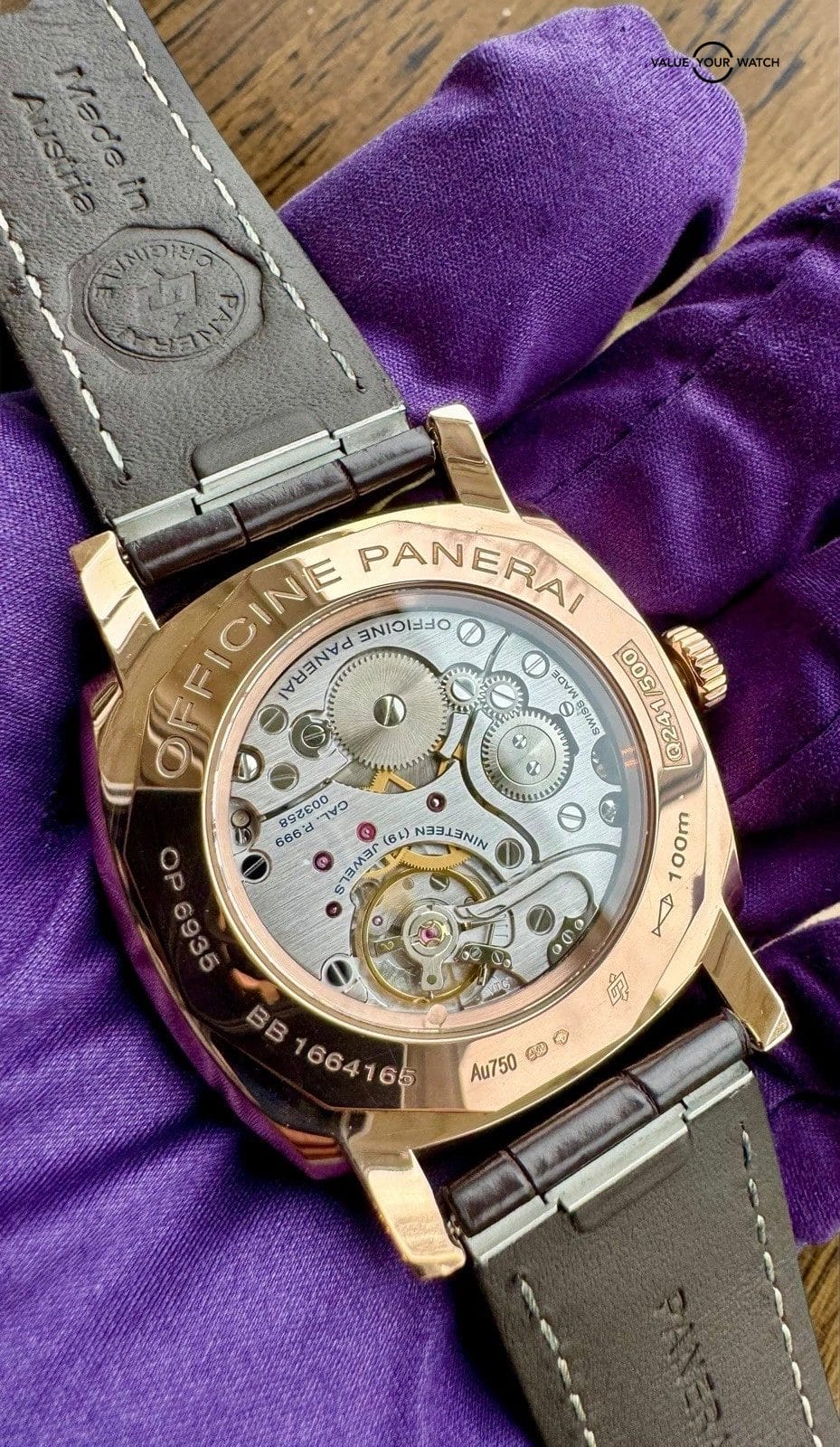 Panerai Radiomir 1940 Rose Gold Brown Dial 42mm PAM 513 New OEM Strap w/ Papers - Image 8