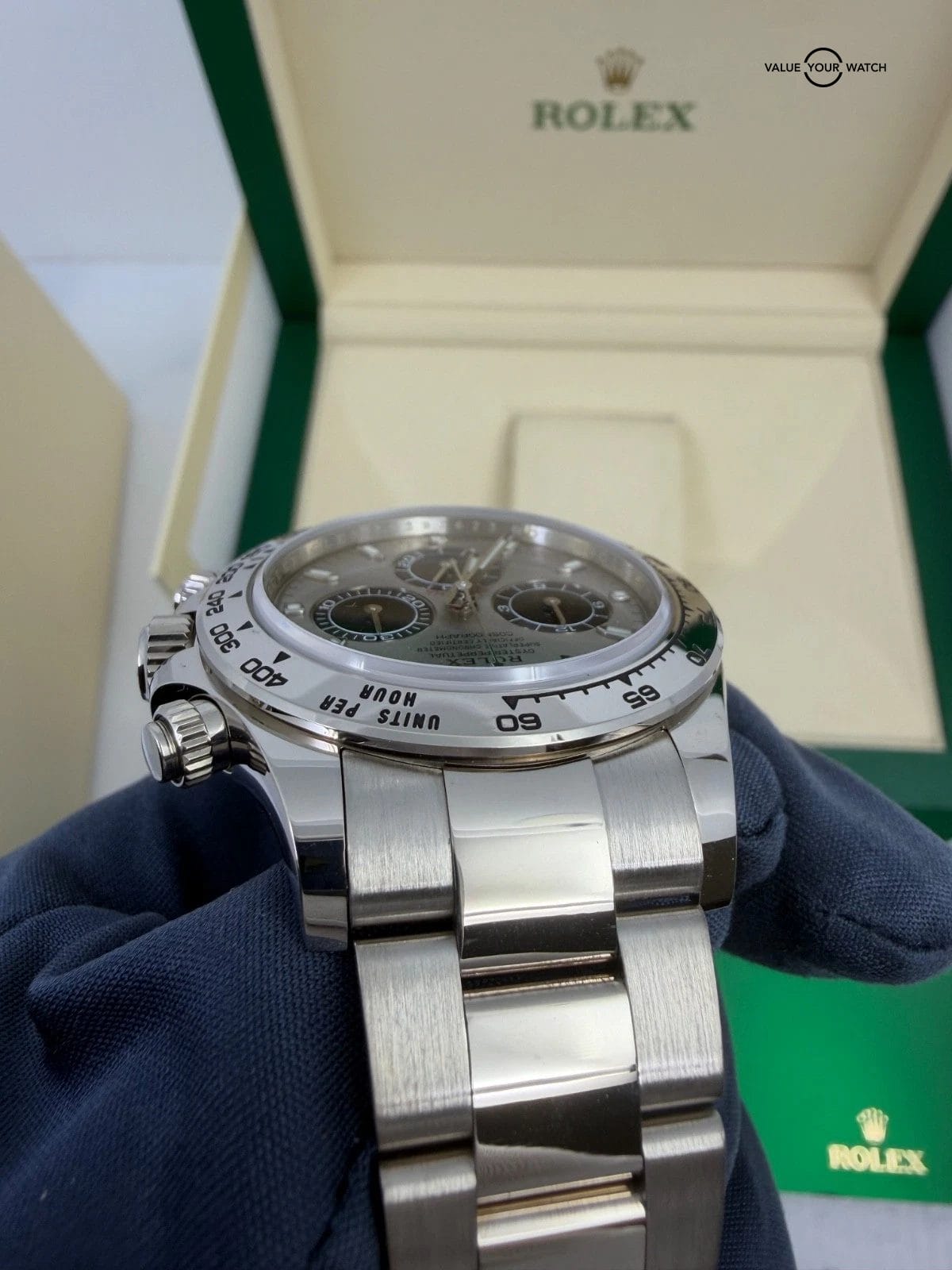 2021 MINT BOX PAPERS Rolex Daytona 18k GHOST White Gold Silver Grey Dial - Image 8