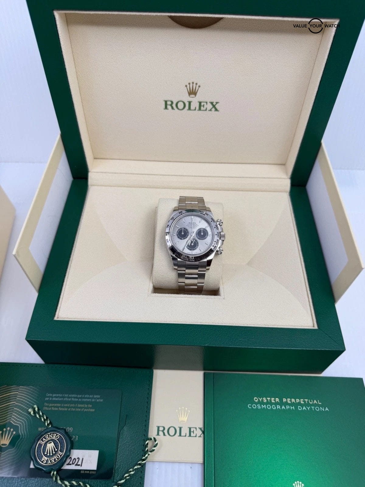 2021 MINT BOX PAPERS Rolex Daytona 18k GHOST White Gold Silver Grey Dial - Image 10