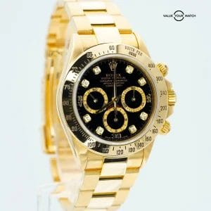 Rolex Daytona 40mm 18K Yellow Gold Black Diamond Dial 16528!